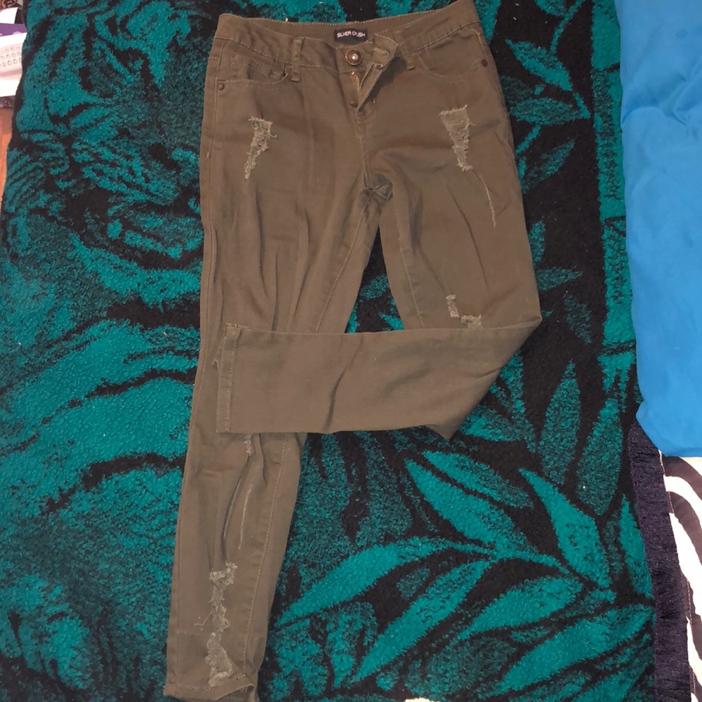Army green ripped jeans